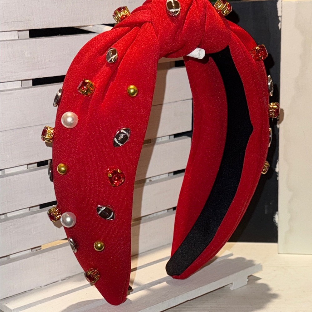 Red Embellished Football Headband - Picture 1 of 7